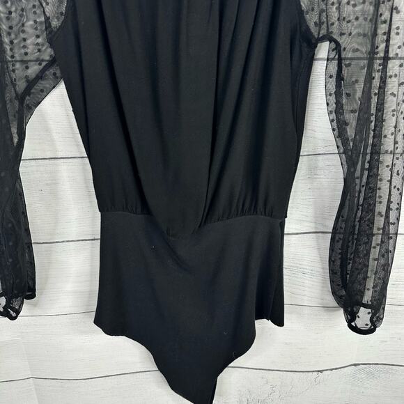 Tezenis Womens size Small Sheer Black Long Sleeve Swiss Dot Bodysuit - Picture 7 of 7